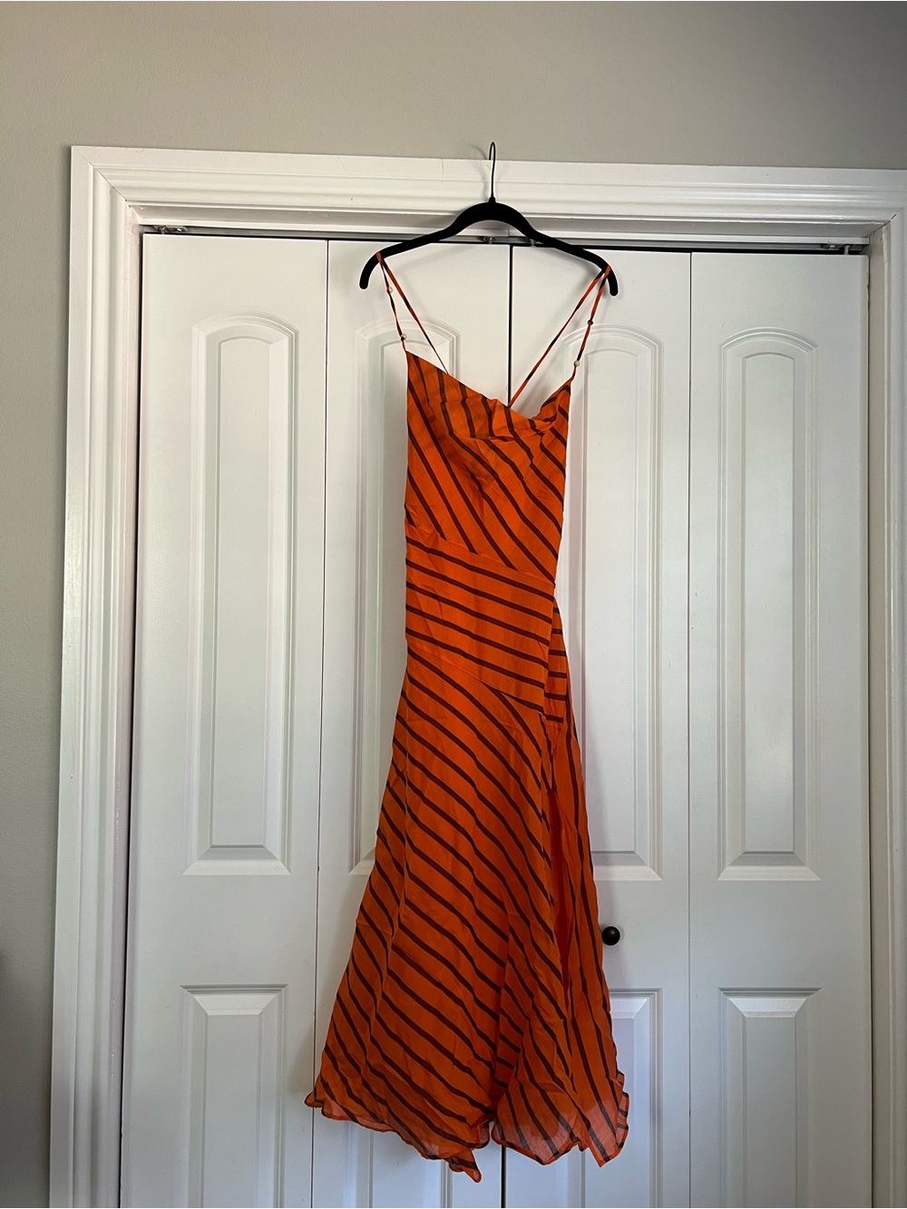 NWT Zara Orange Striped Strappy Midi Dress Size L